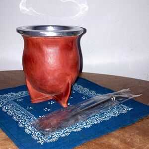 Elegant Brown Leather Mug with Metal Rim